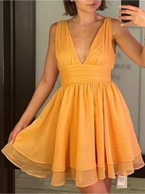 Abercrombie & Fitch Orange Sleeveless V-Neck Plunge Mini Dress SIZE S